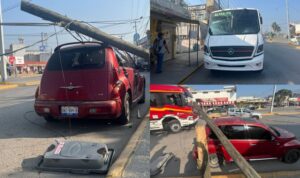 Caos en Altamira Autobus destroza poste y aplasta