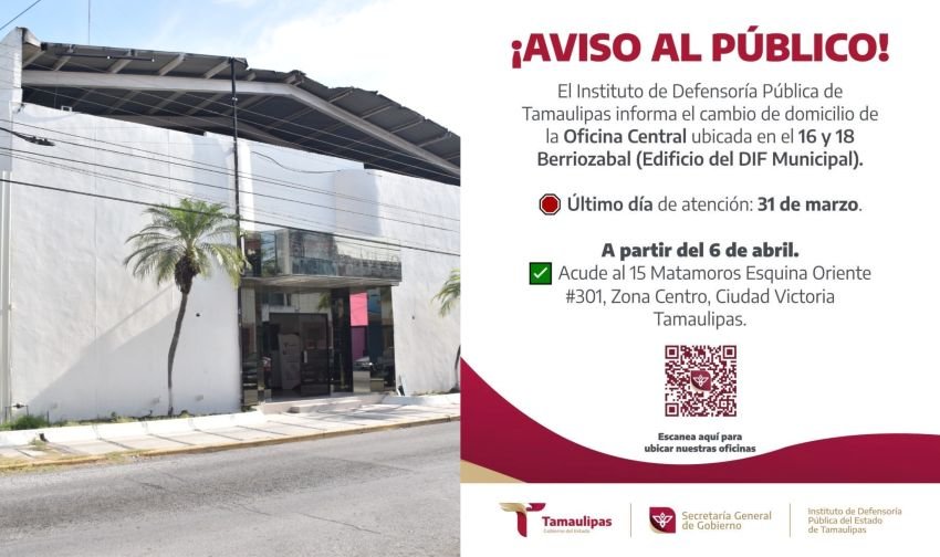 Anuncia Defensoría Pública cambio de domicilio en Ciudad Victoria 1 Anuncia Defensoria Publica cambio
